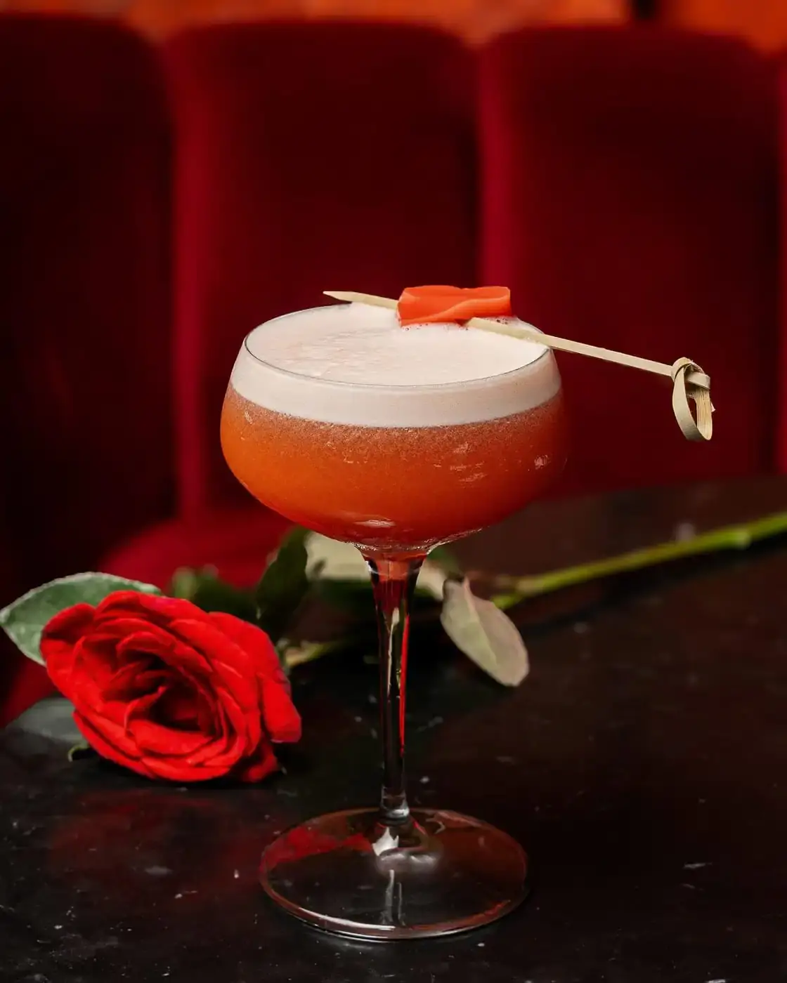 The 'Kiss Me Tonight' cocktail, shot with roses