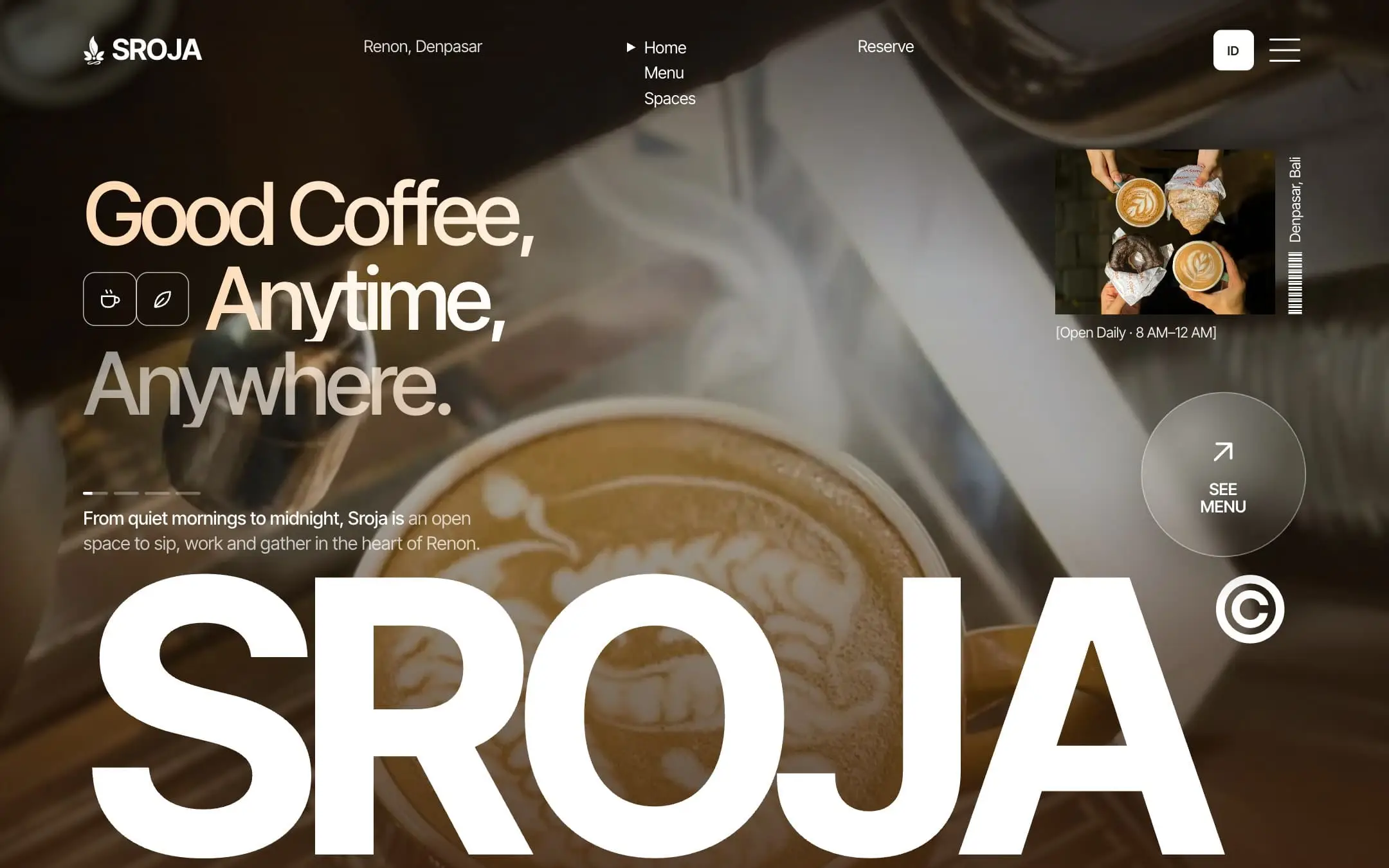 Website Sroja Coffee buatan Sreative di layar desktop dan ponsel