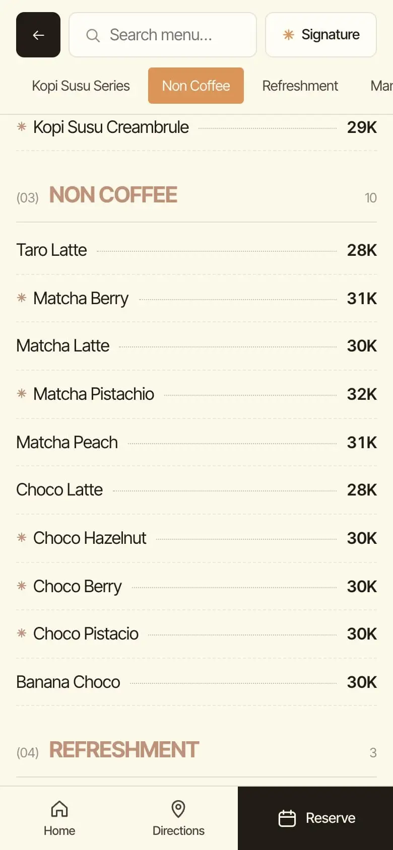 Sroja Coffee: Daftar menu