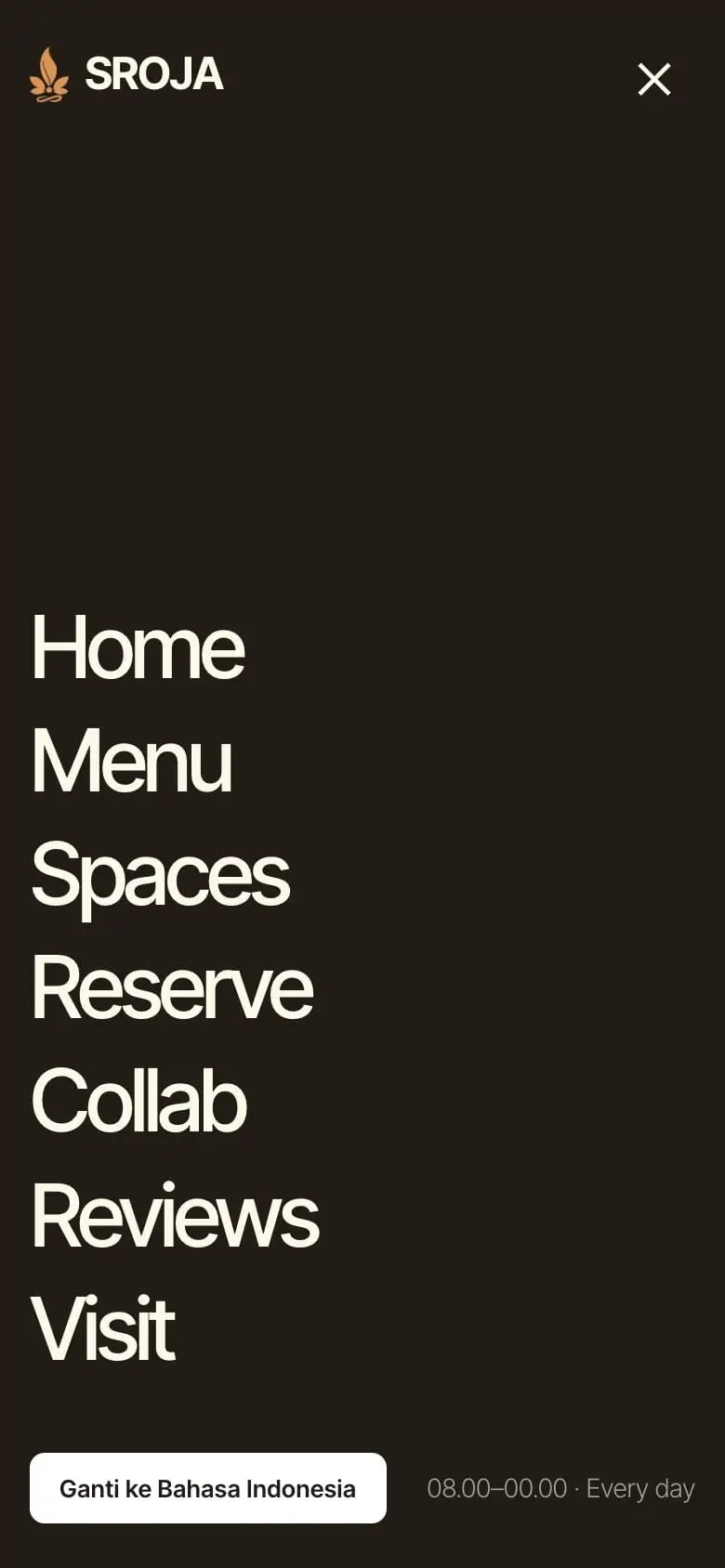 Sroja Coffee: Menu layar penuh