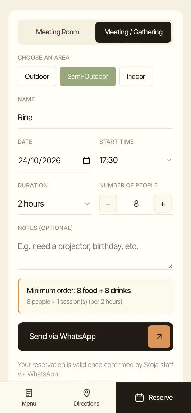 Sroja Coffee: Form booking
